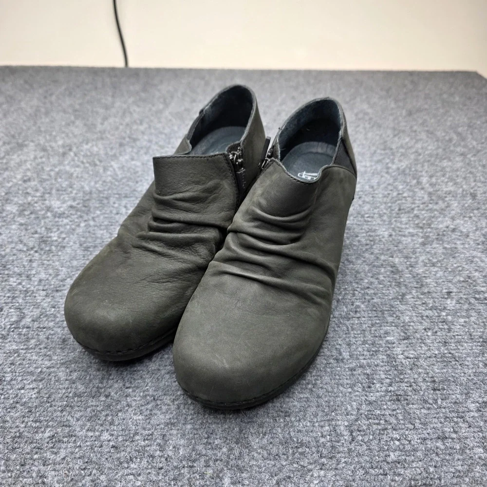 Dansko Sheena Stone Nubuck Ruched Wedge Ankle Booties Size 38 (US Women's 7.5-8)